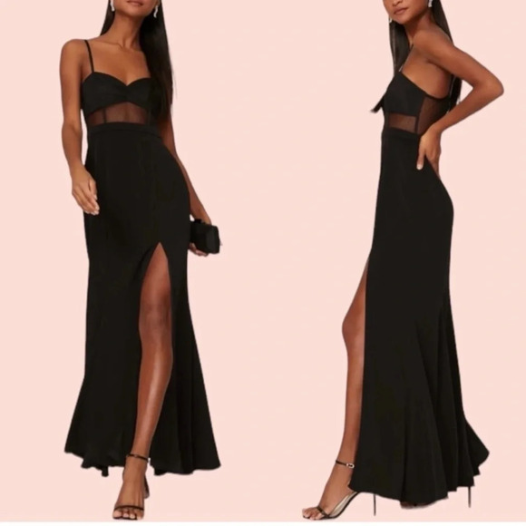 Fame & Partners Francesca Mesh Gown Maxi Dress in Black - Picture 2 of 11